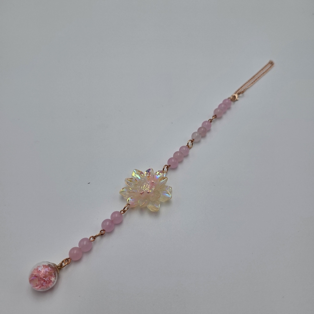 Iridescent Floral Car Charm Pink Beads Hanging Mirror Decor Cute Handmade - Picture 4 of 4